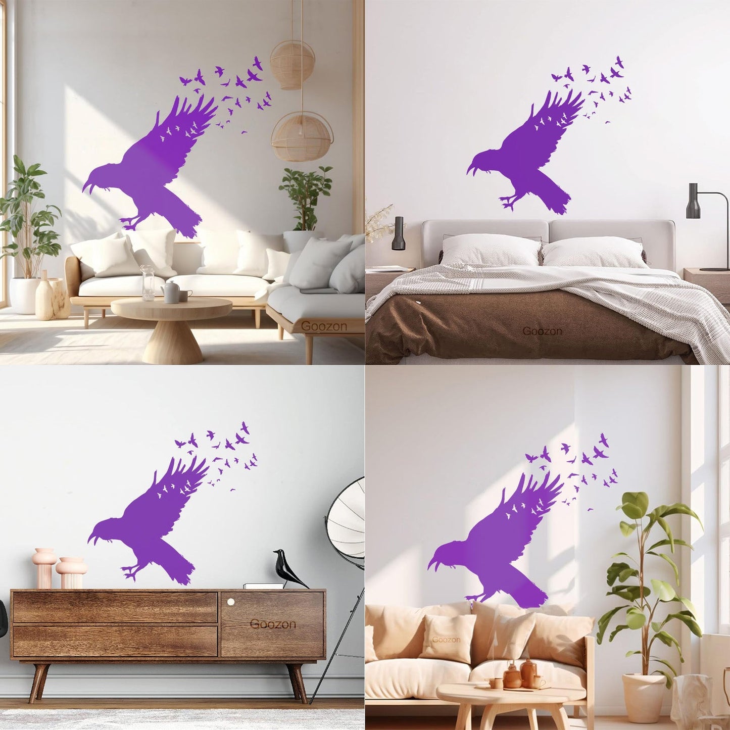 Wall Decals Pvc Black Raven Flock Of Birds Gothic Style Self Adhesive