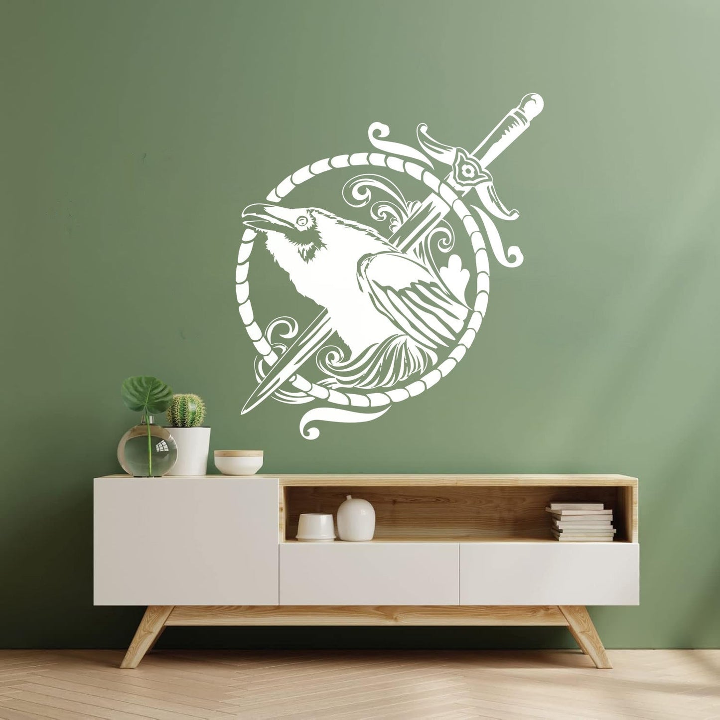 Black Raven Symbol Sword Gothic Style Bird Wall Decals Paster Paper Multi Color Selection