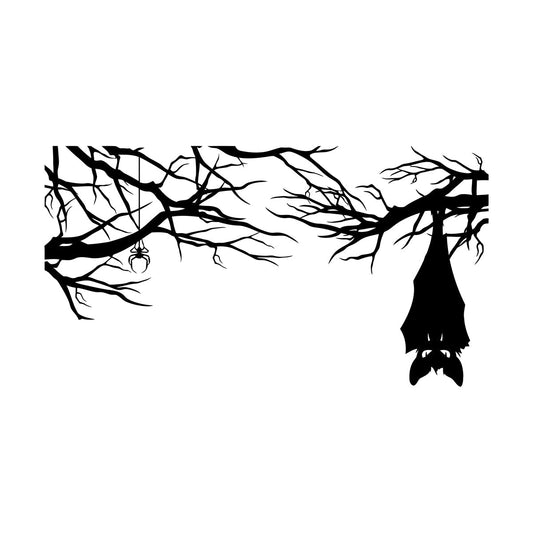 Mural And Wall Vinyl Decal Cartoon Gothic Spider Bat On Branch Halloween Waterproof