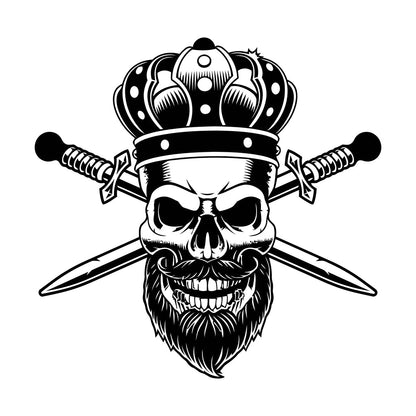 Wall Stickers Paster Paper Gothic King Skull Man Beard Crown Crossed Swords Middle Ages Barbershop Art Mural Painting