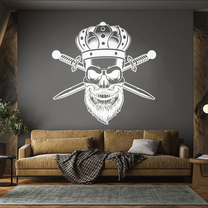 Wall Stickers Paster Paper Gothic King Skull Man Beard Crown Crossed Swords Middle Ages Barbershop Art Mural Painting
