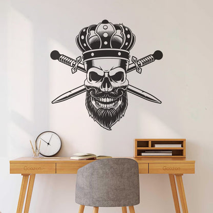 Wall Stickers Paster Paper Gothic King Skull Man Beard Crown Crossed Swords Middle Ages Barbershop Art Mural Painting