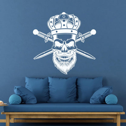 Wall Stickers Paster Paper Gothic King Skull Man Beard Crown Crossed Swords Middle Ages Barbershop Art Mural Painting