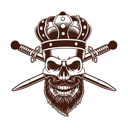 Wall Stickers Paster Paper Gothic King Skull Man Beard Crown Crossed Swords Middle Ages Barbershop Art Mural Painting