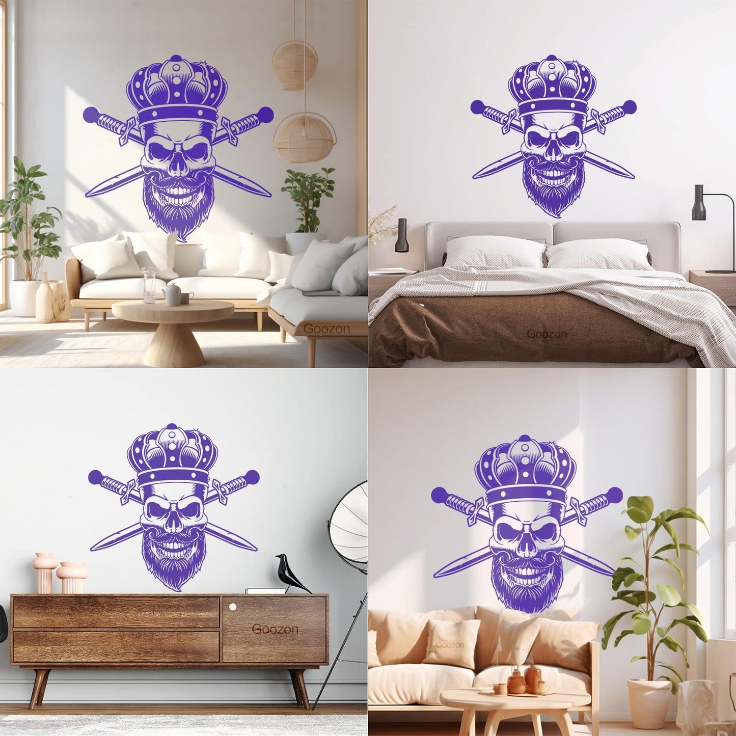 Wall Stickers Paster Paper Gothic King Skull Man Beard Crown Crossed Swords Middle Ages Barbershop Art Mural Painting