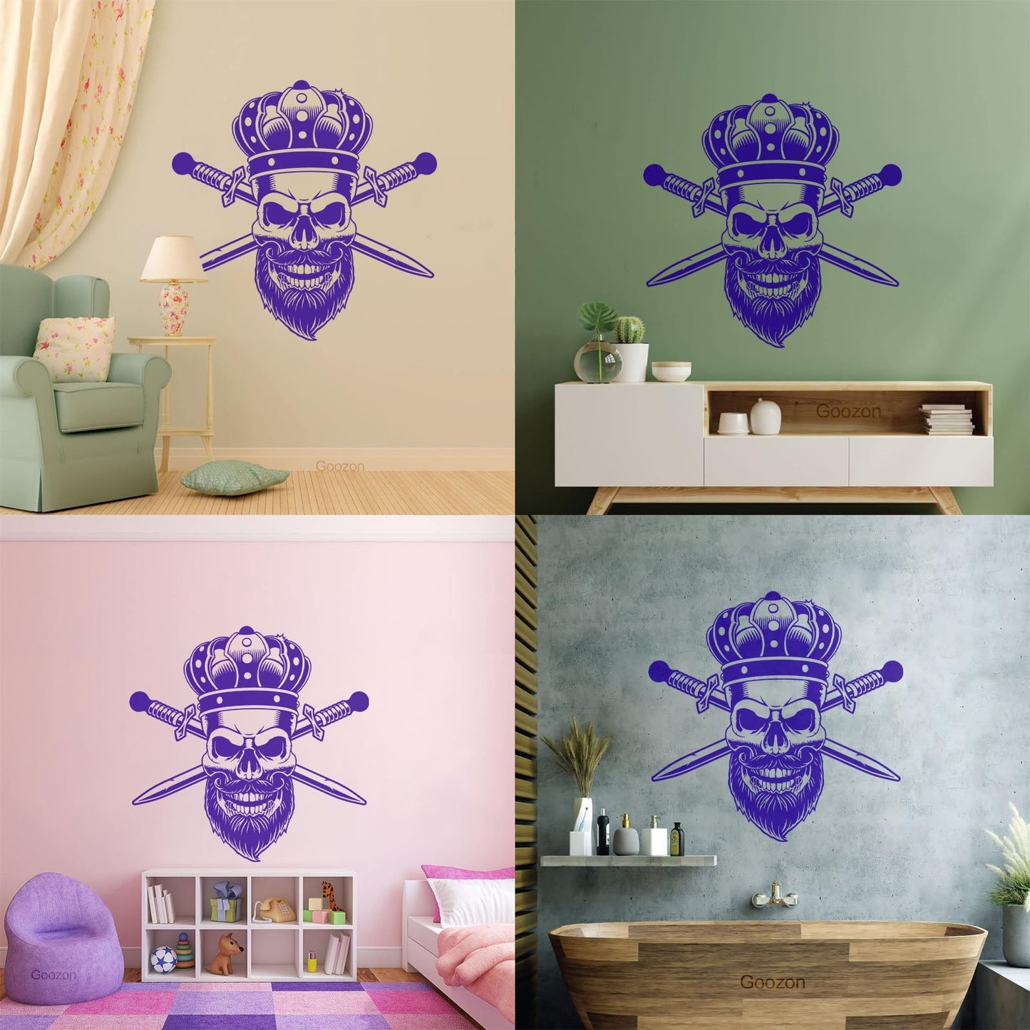 Wall Stickers Paster Paper Gothic King Skull Man Beard Crown Crossed Swords Middle Ages Barbershop Art Mural Painting
