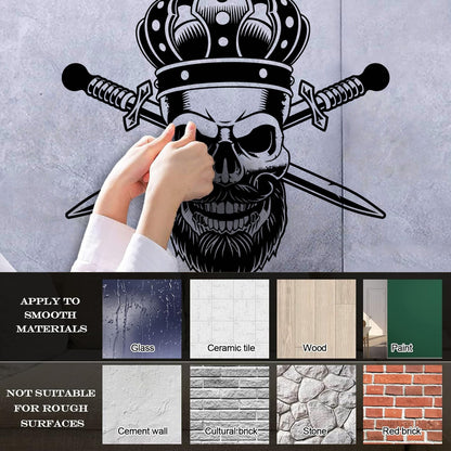 Wall Stickers Paster Paper Gothic King Skull Man Beard Crown Crossed Swords Middle Ages Barbershop Art Mural Painting