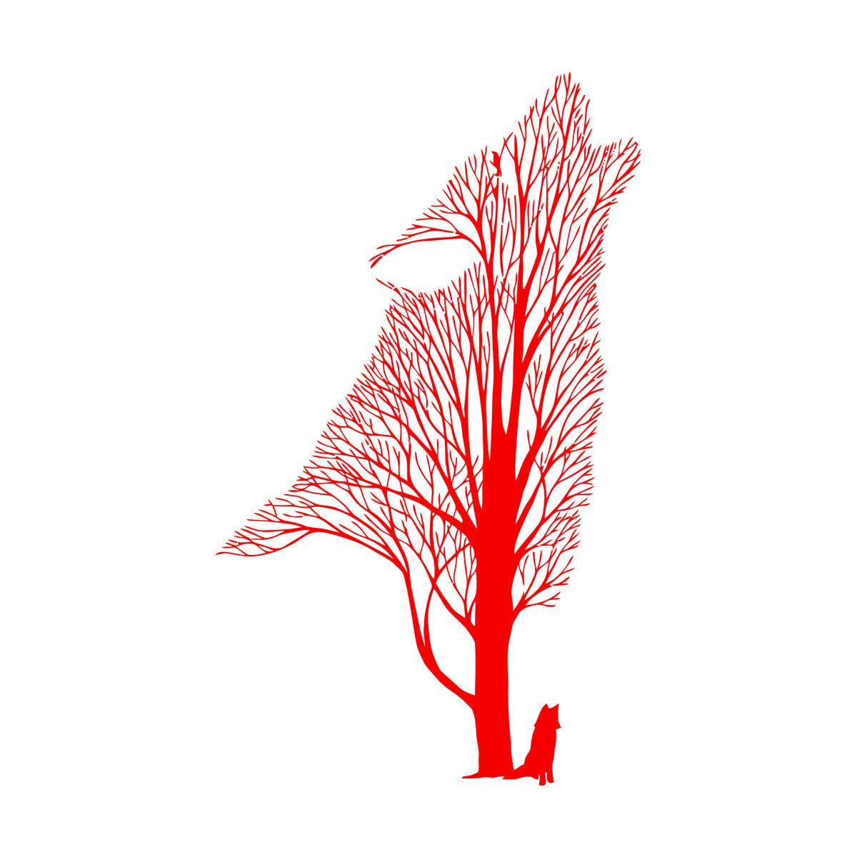 Tree Howling Wolf Raven Animals Gothick Style Wall Decals Pvc Waterproof