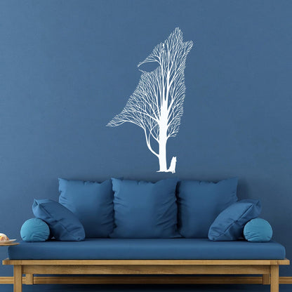 Tree Howling Wolf Raven Animals Gothick Style Wall Decals Pvc Waterproof