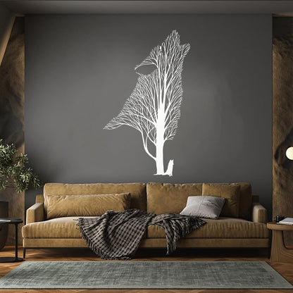 Tree Howling Wolf Raven Animals Gothick Style Wall Decals Pvc Waterproof