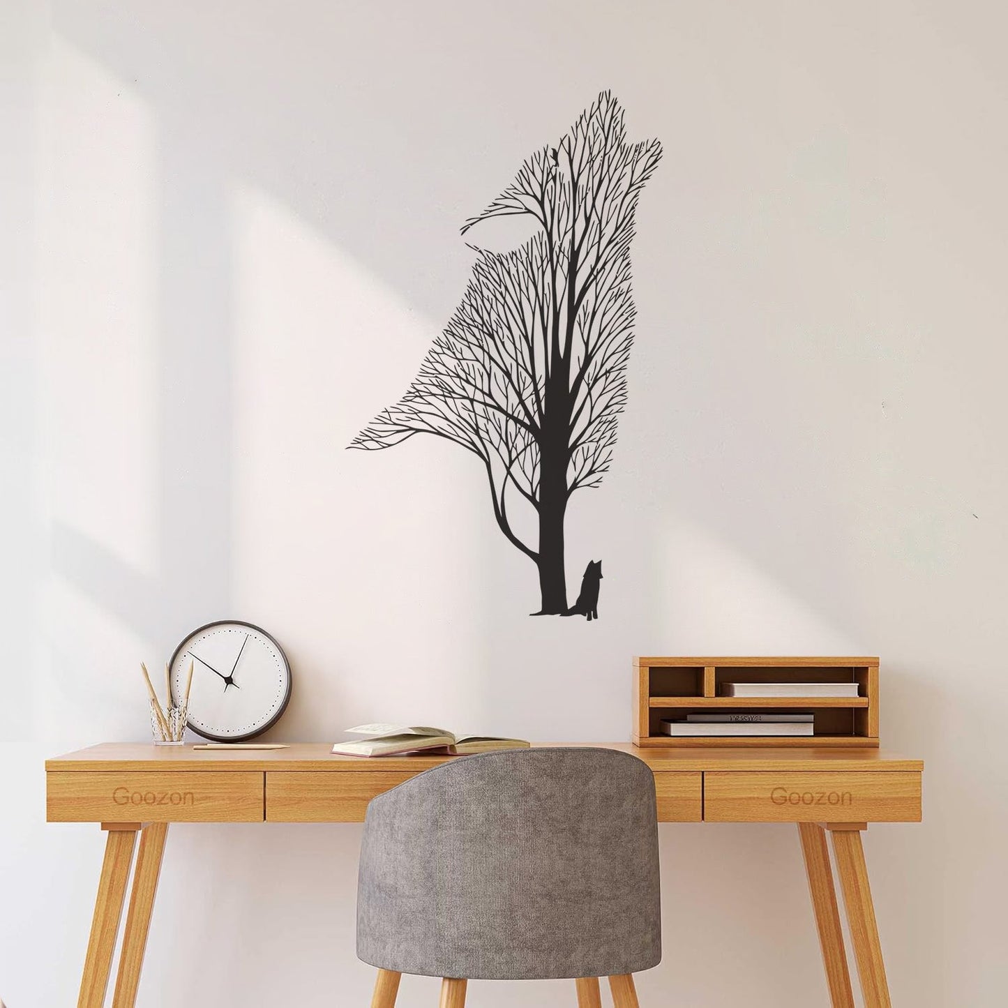 Tree Howling Wolf Raven Animals Gothick Style Wall Decals Pvc Waterproof