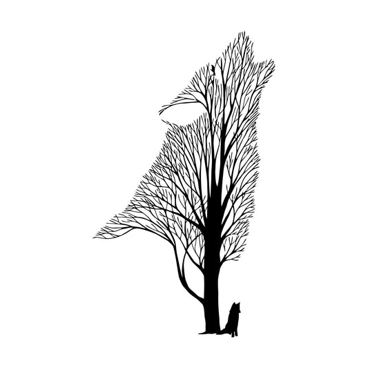 Tree Howling Wolf Raven Animals Gothick Style Wall Decals Pvc Waterproof