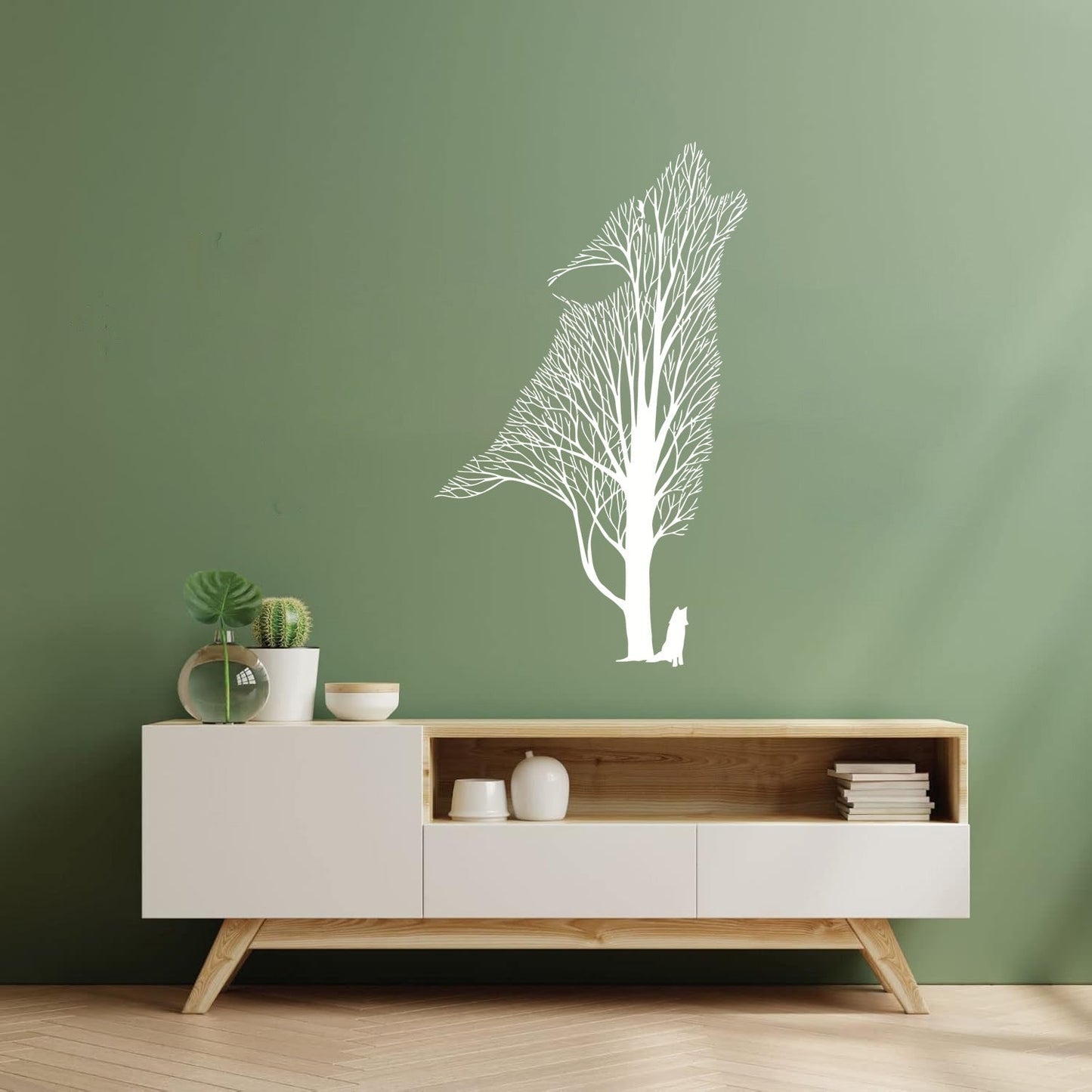 Tree Howling Wolf Raven Animals Gothick Style Wall Decals Pvc Waterproof