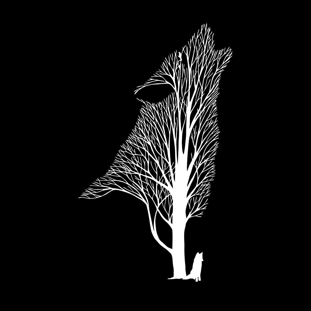 Tree Howling Wolf Raven Animals Gothick Style Wall Decals Pvc Waterproof