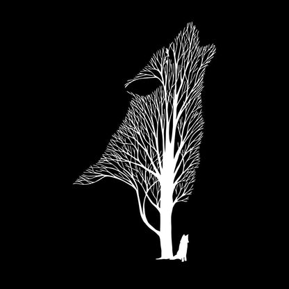 Tree Howling Wolf Raven Animals Gothick Style Wall Decals Pvc Waterproof