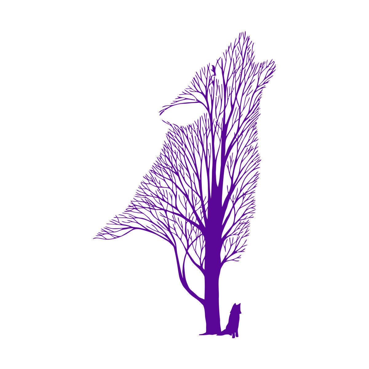 Tree Howling Wolf Raven Animals Gothick Style Wall Decals Pvc Waterproof