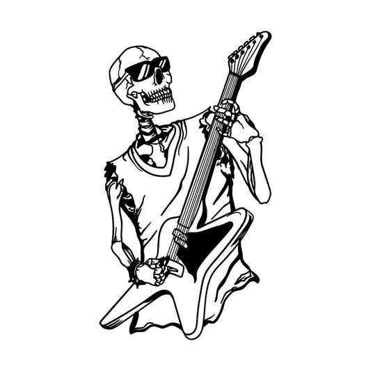 Lettering Stickers Music Skull Guitarist Musical Instrument Self Adhesive