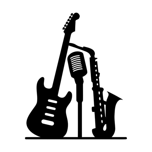 Wall Decals Saxophone Guitar Microphone Music Club Musical Self Adhesive