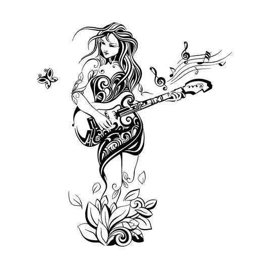 Engraving Decals Appeal Girl Musician Guitar Guitarist Hippie Natural Multi Color Selection
