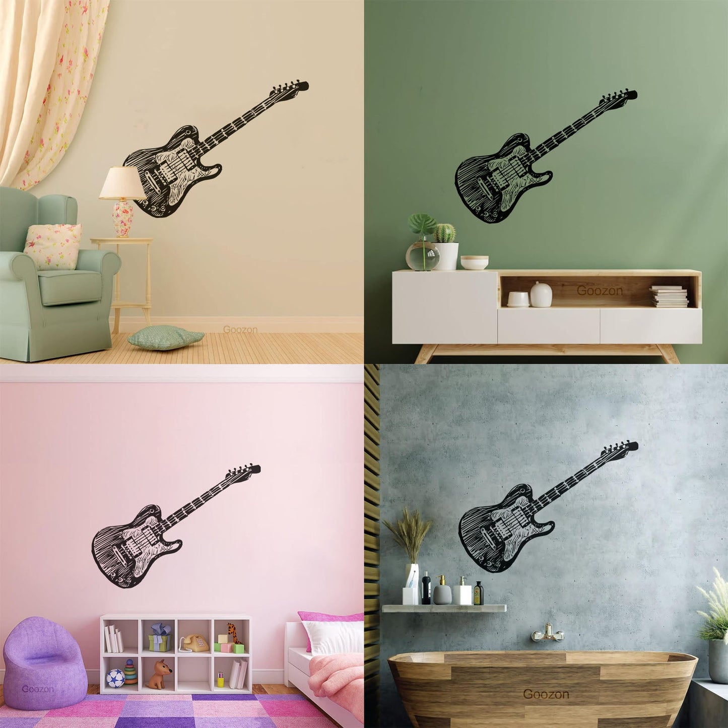 Wall Decals Paster Paper Teen Electric Guitar Musical Instrument Window Decals
