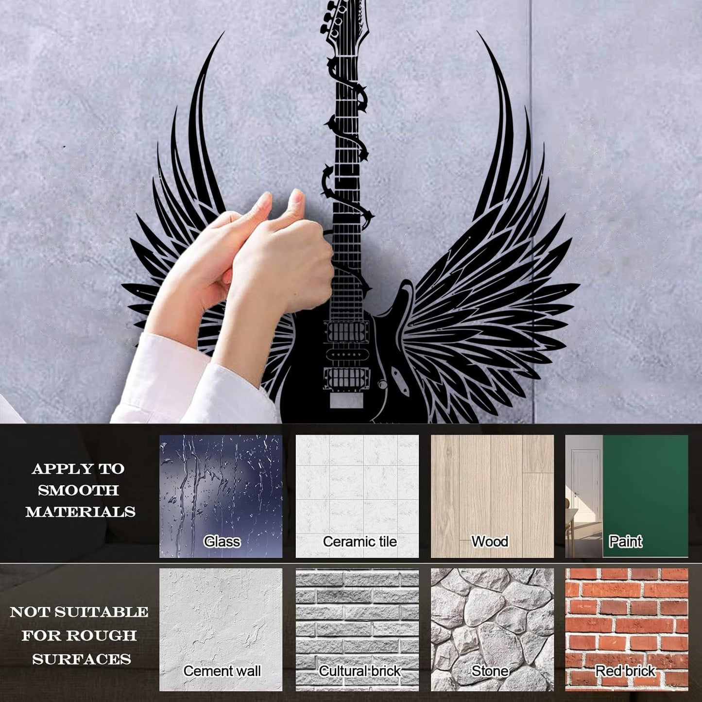Vinyl Wall Stickers Teen Electric Guitar Rock Wings Music Glass Stickers