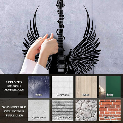 Vinyl Wall Stickers Teen Electric Guitar Rock Wings Music Glass Stickers