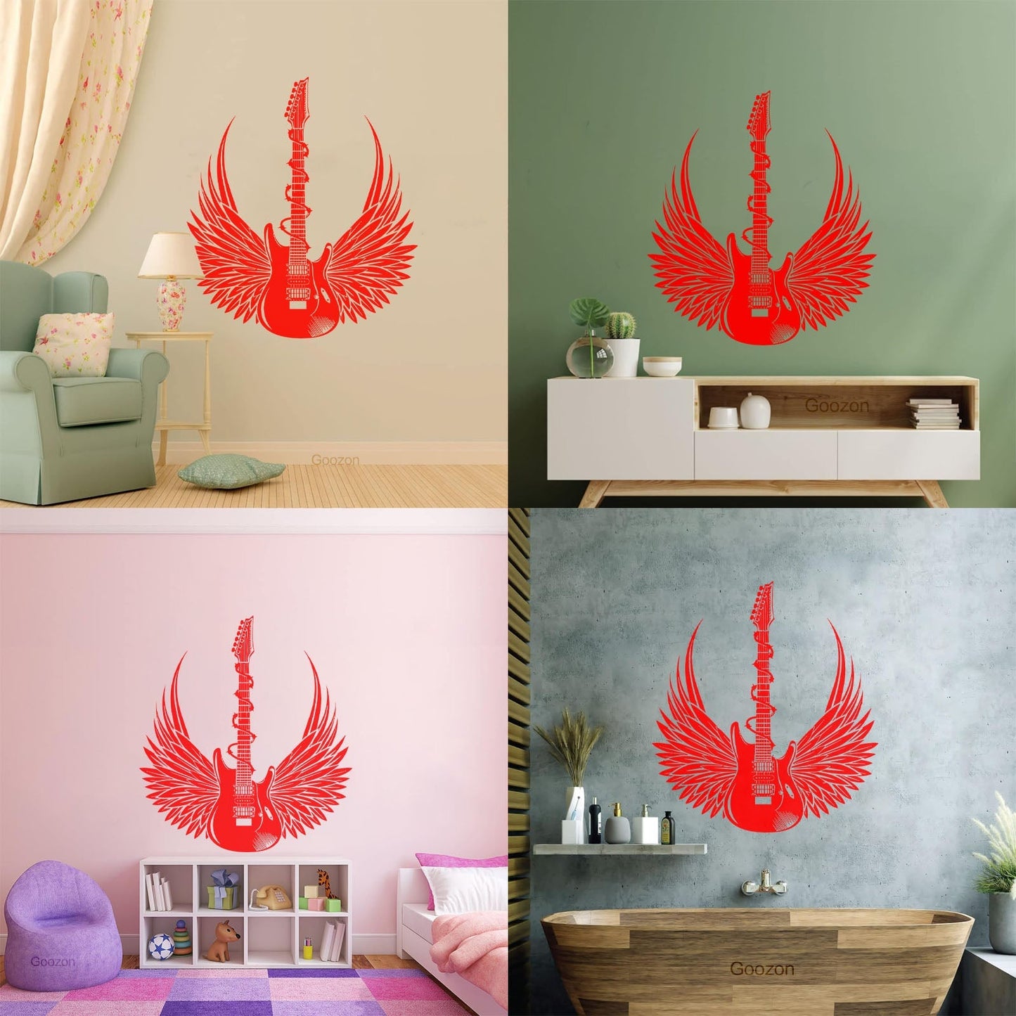 Vinyl Wall Stickers Teen Electric Guitar Rock Wings Music Glass Stickers
