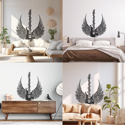 Vinyl Wall Stickers Teen Electric Guitar Rock Wings Music Glass Stickers