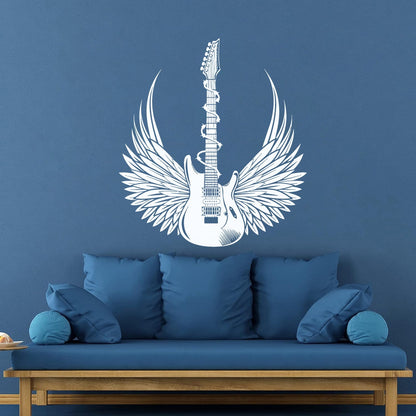 Vinyl Wall Stickers Teen Electric Guitar Rock Wings Music Glass Stickers