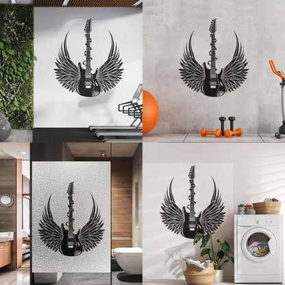 Vinyl Wall Stickers Teen Electric Guitar Rock Wings Music Glass Stickers