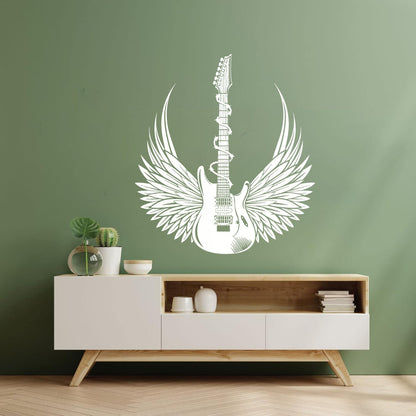 Vinyl Wall Stickers Teen Electric Guitar Rock Wings Music Glass Stickers
