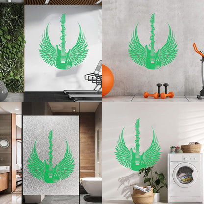 Vinyl Wall Stickers Teen Electric Guitar Rock Wings Music Glass Stickers
