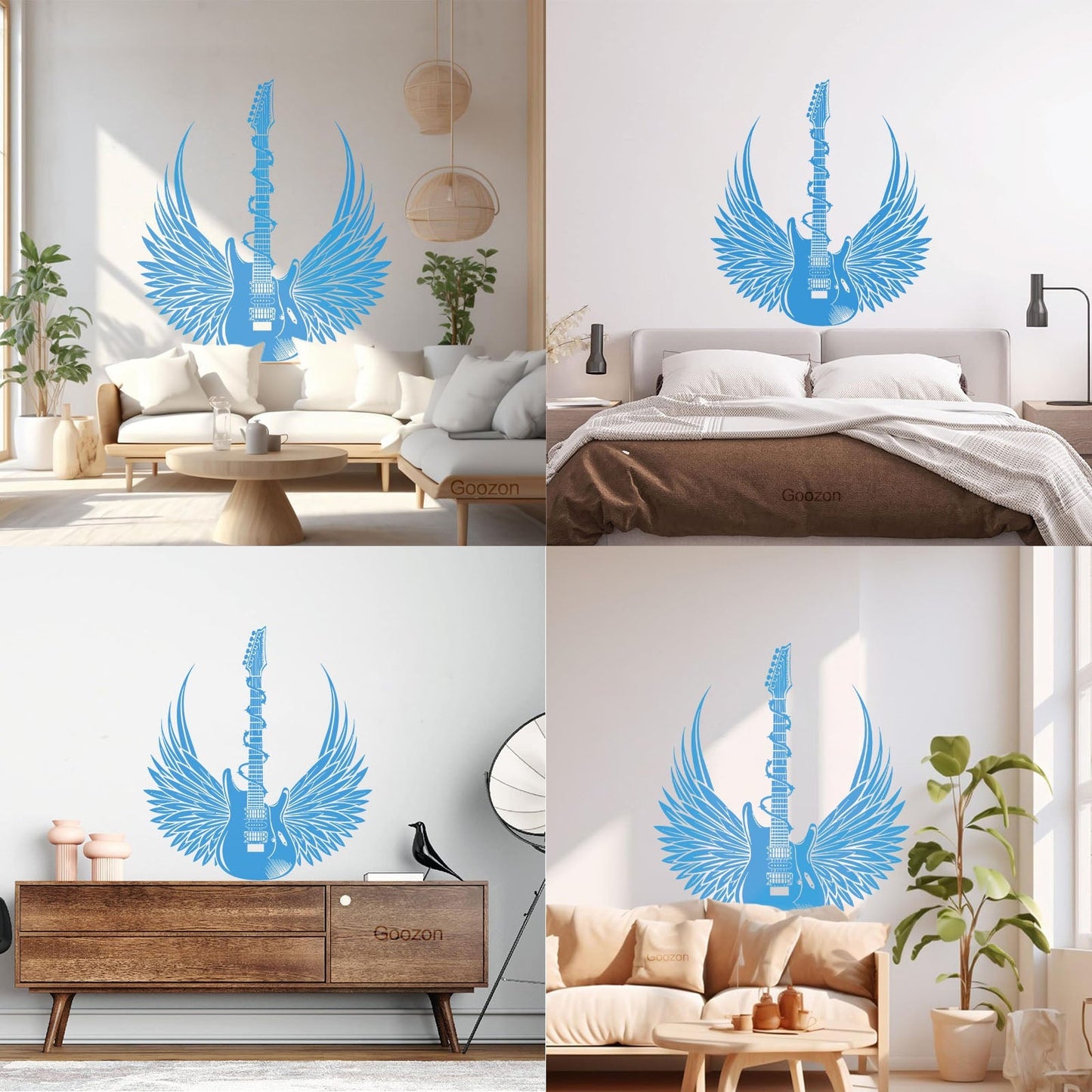 Vinyl Wall Stickers Teen Electric Guitar Rock Wings Music Glass Stickers
