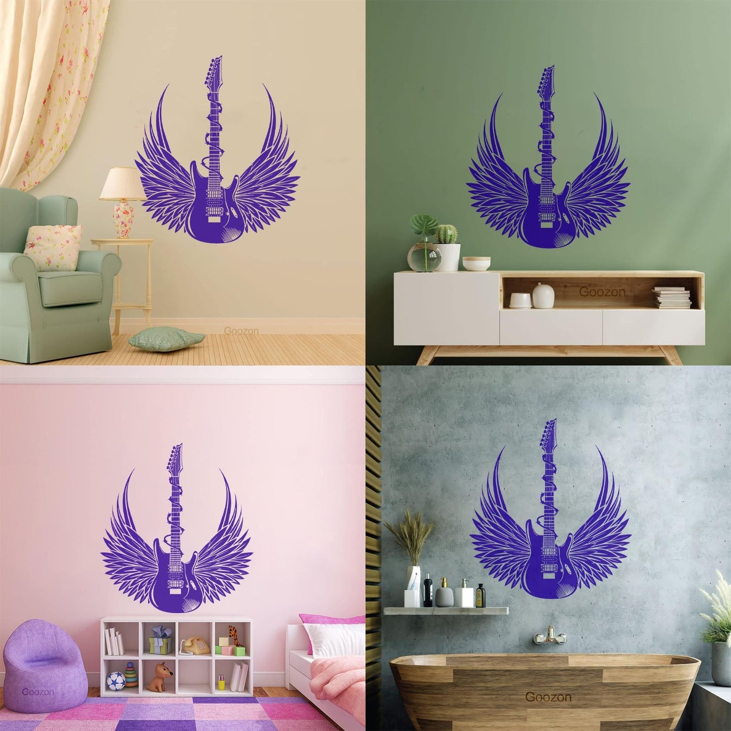 Vinyl Wall Stickers Teen Electric Guitar Rock Wings Music Glass Stickers