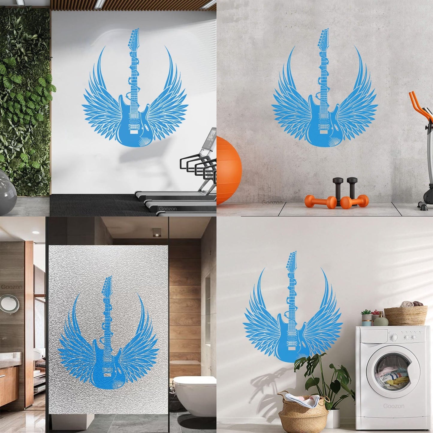 Vinyl Wall Stickers Teen Electric Guitar Rock Wings Music Glass Stickers