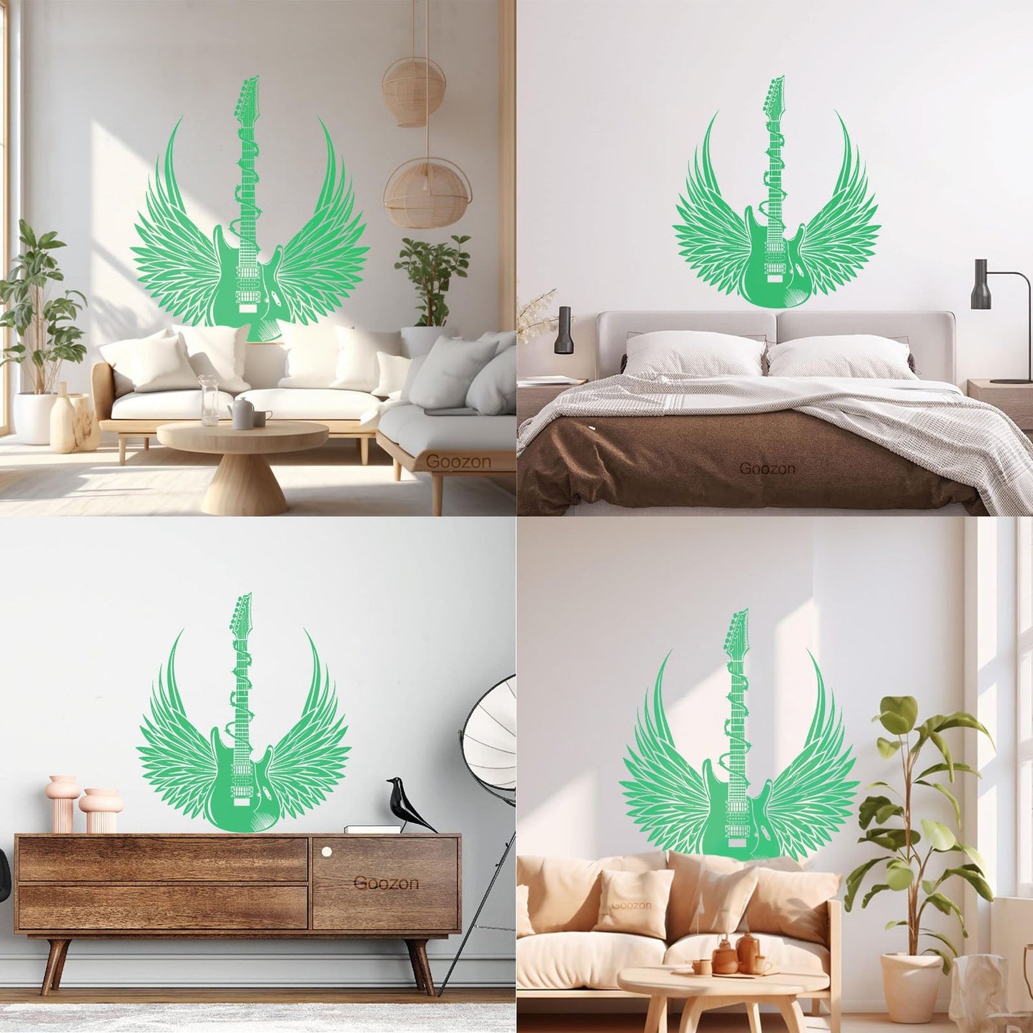 Vinyl Wall Stickers Teen Electric Guitar Rock Wings Music Glass Stickers