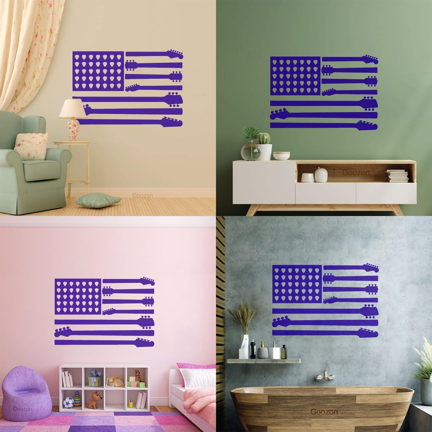 Mural And Wall Vinyl Decal United States Patriot Flag Guitar Music Musical Room Self Adhesive