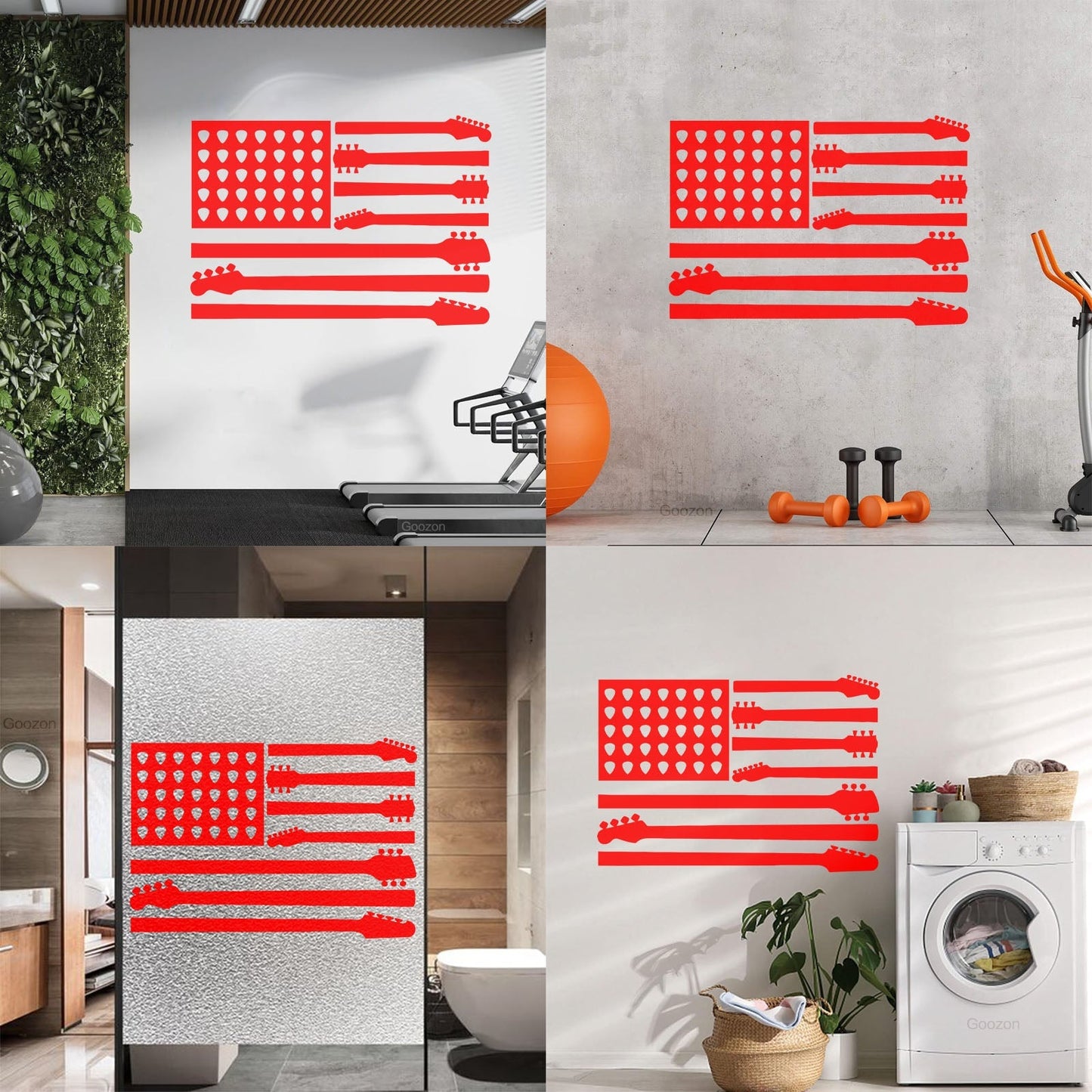 Mural And Wall Vinyl Decal United States Patriot Flag Guitar Music Musical Room Self Adhesive