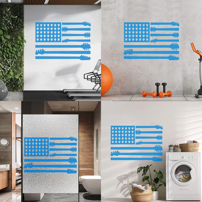 Mural And Wall Vinyl Decal United States Patriot Flag Guitar Music Musical Room Self Adhesive