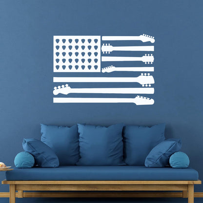Mural And Wall Vinyl Decal United States Patriot Flag Guitar Music Musical Room Self Adhesive