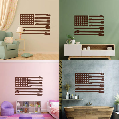 Mural And Wall Vinyl Decal United States Patriot Flag Guitar Music Musical Room Self Adhesive