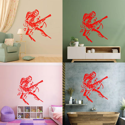 Wall Vinyl Sticker Decor Astronaut Spacesuit Musician Rock Music Guitar Multi Color Selection