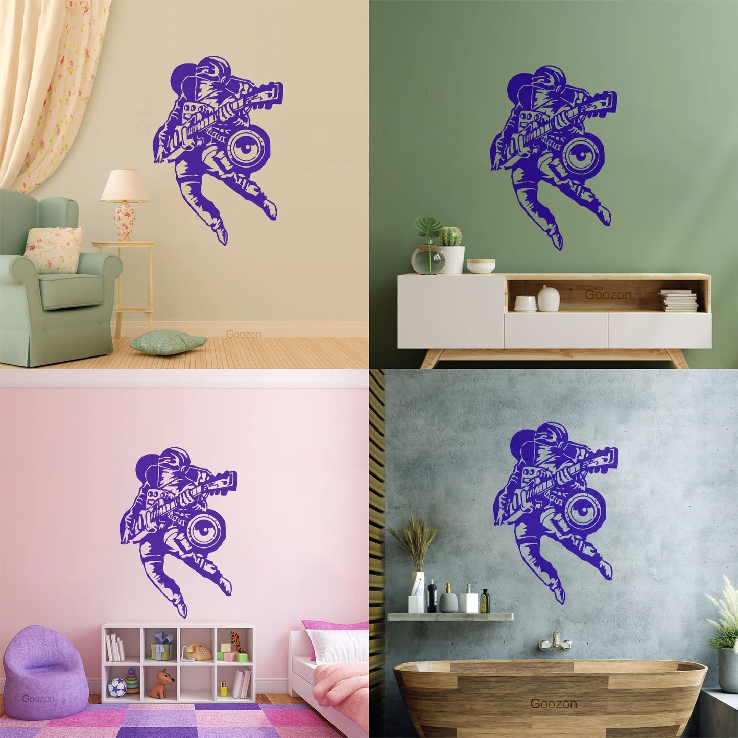 Fine Carving Stickers Cool Astronaut Musician Guitar Player Rock Music Space Equipped With Transfer Film Kit