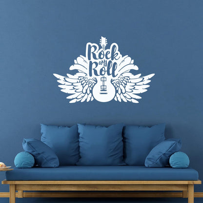 Engraving Stickers Music Guitar Wings Rock And Roll Words Waterproof