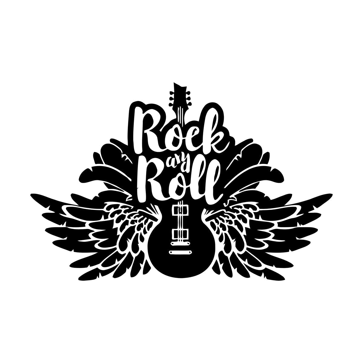 Engraving Stickers Music Guitar Wings Rock And Roll Words Waterproof