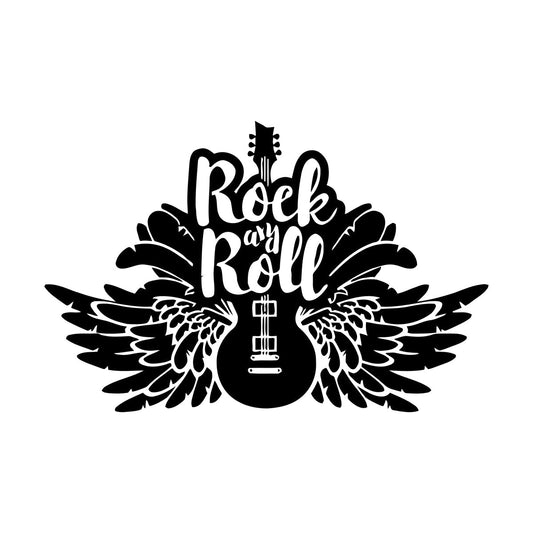 Engraving Stickers Music Guitar Wings Rock And Roll Words Waterproof