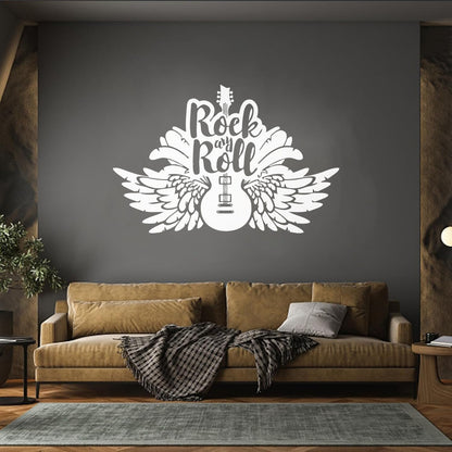 Engraving Stickers Music Guitar Wings Rock And Roll Words Waterproof