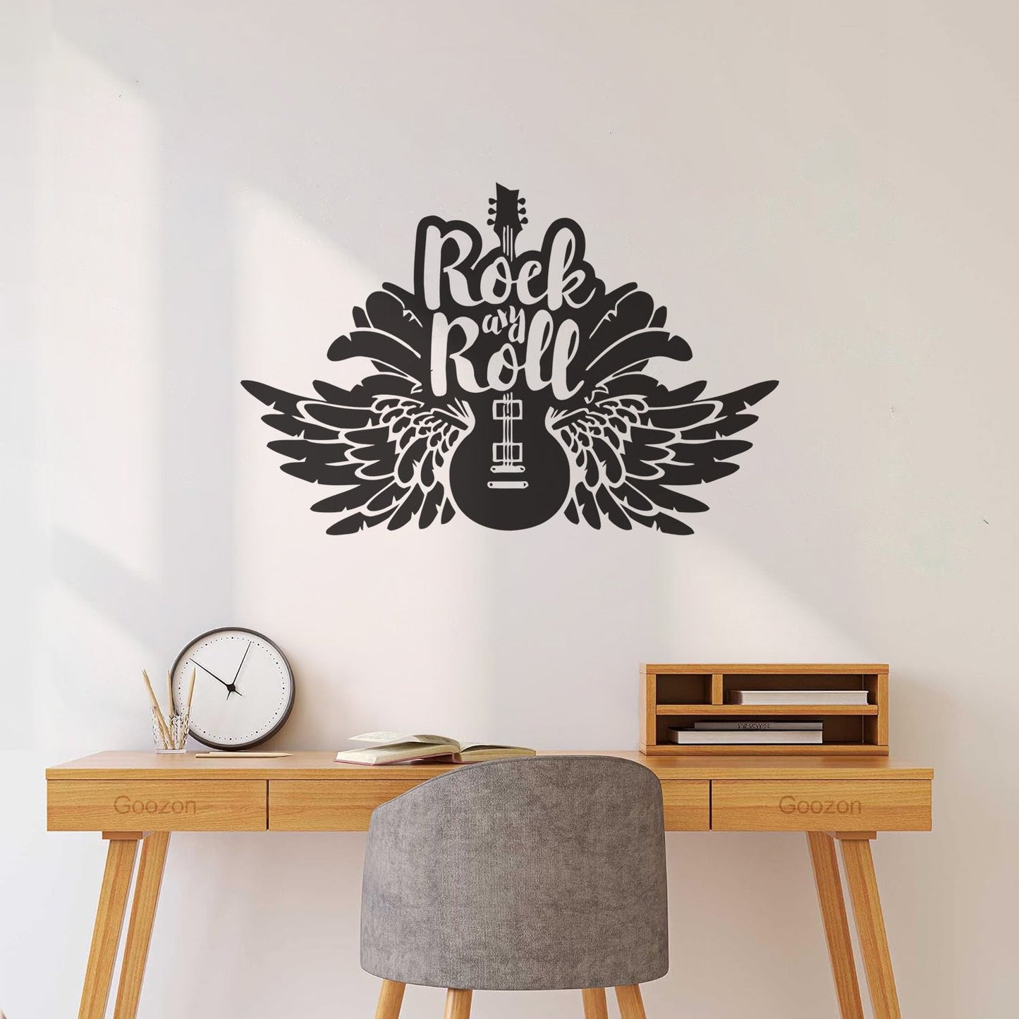 Engraving Stickers Music Guitar Wings Rock And Roll Words Waterproof