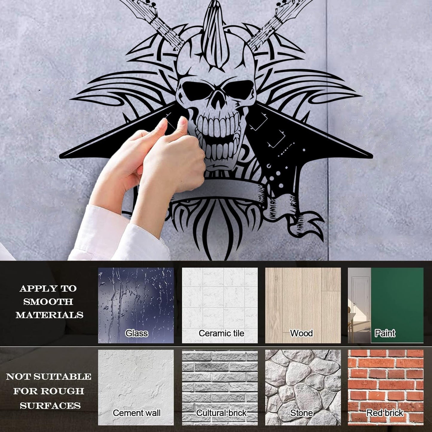 Vinyl Wall Stickers Skull Skeleton Punk Rock Guitar Music Wall Beautification