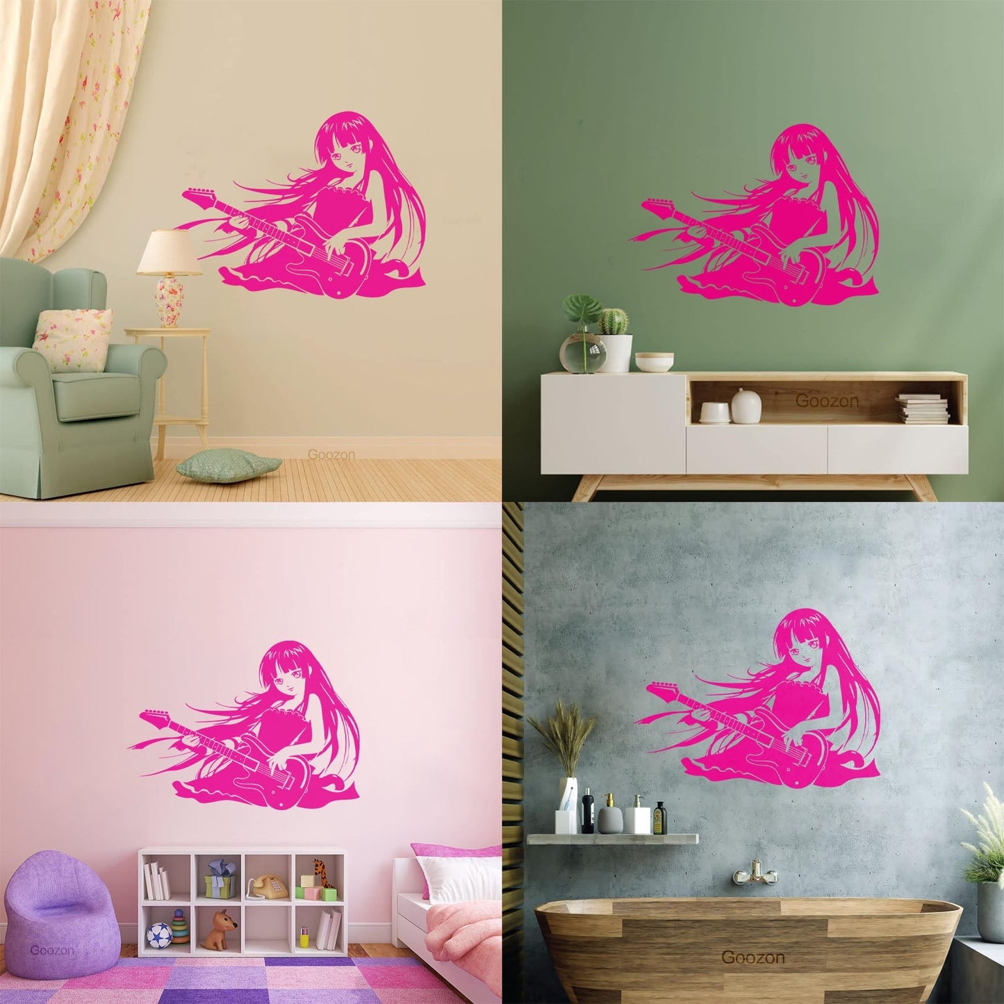 Wall Vinyl Sticker Decor Anime Girl With Guitar Music Cool Manga Removable Without Leaving Glue